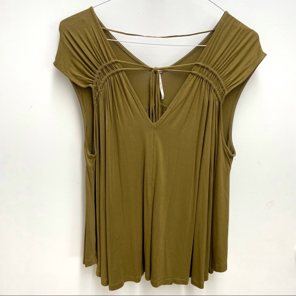 Free People Olive Green Tunic Flowy Top Pleats Med